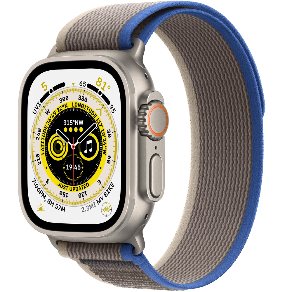 Купить Apple Watch Ultra GPS + Cellular, 49 мм, корпус из титана, ремешок  Trail синего/серого цвета в интернет-магазине «Цифровое Яблочко» в Москве,  Подмосковье за наличные, по безналу, бонусами Спасибо, в рассрочку.